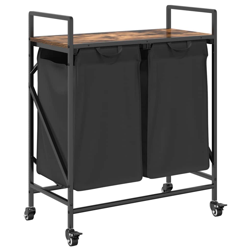 Vidaxx panier à linge 2 compartiments avec étagères, chêne fumé