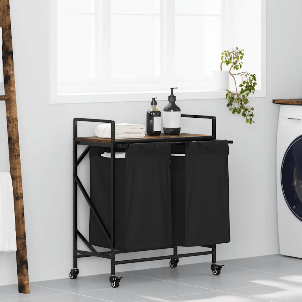 Vidaxx panier à linge 2 compartiments avec étagères, chêne fumé