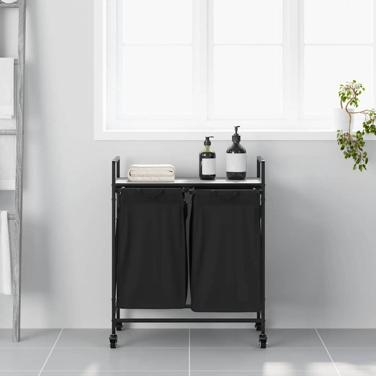 Vidaxl panier à linge 2 compartiments avec étagères chêne sonoma gris