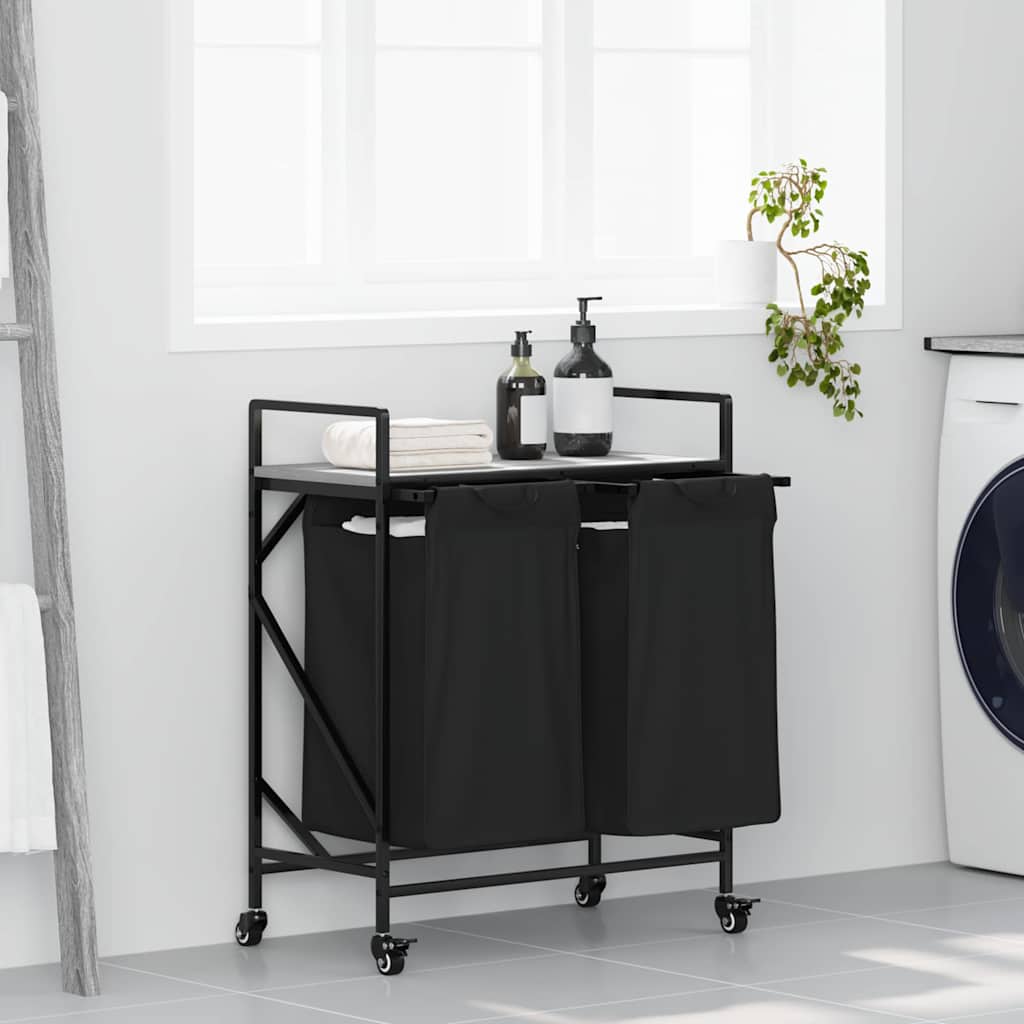 Vidaxl panier à linge 2 compartiments avec étagères chêne sonoma gris