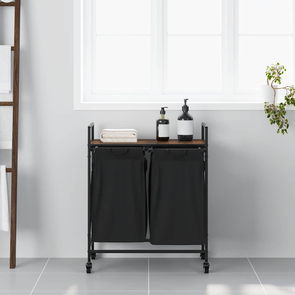 Vidaxx panier à linge 2 compartiments avec étagères, chêne brun