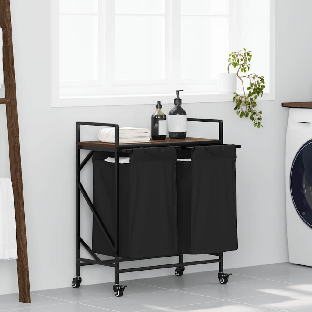 Vidaxx panier à linge 2 compartiments avec étagères, chêne brun