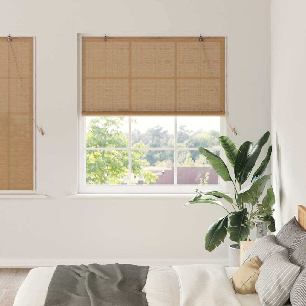 Vidaxx store enrouleur avec rideaux marron 140 x 160 cm bambou