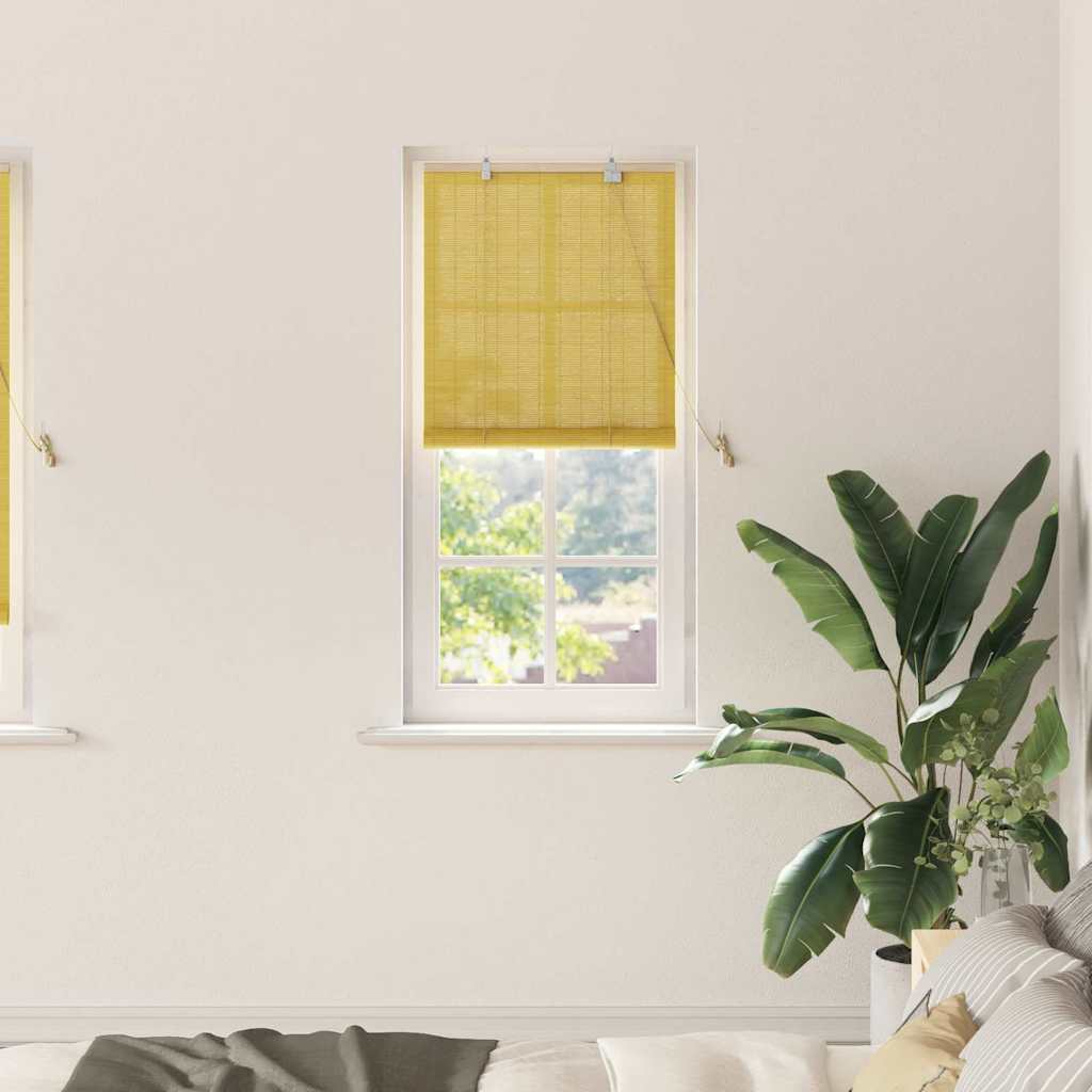 Vidaxxl store enrouleur avec rideaux jaune 60 x 220 cm bambou