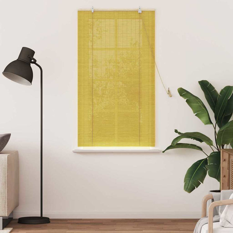 Vidaxxl store enrouleur avec rideaux jaune 80 x 160 cm bambou
