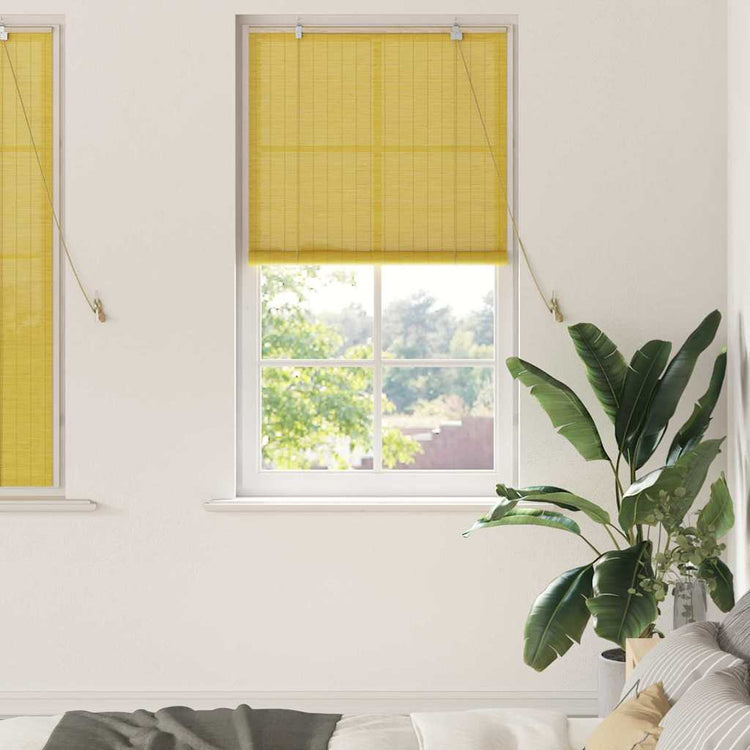 Vidaxxl store enrouleur avec rideaux jaune 90 x 160 cm bambou