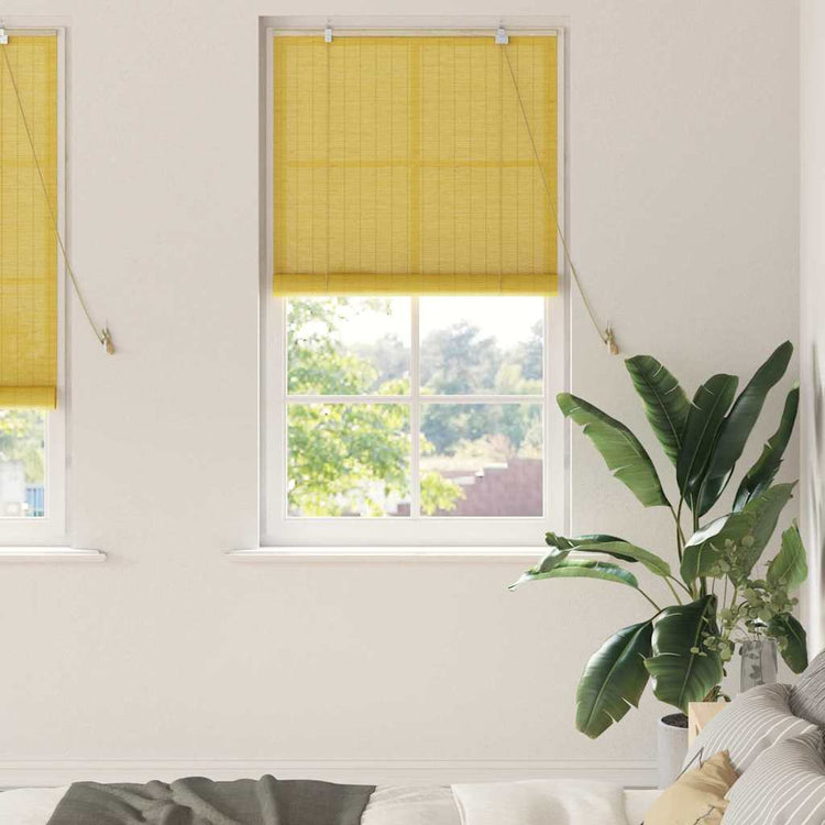 Vidaxxl store enrouleur avec rideaux jaune 90 x 220 cm bambou