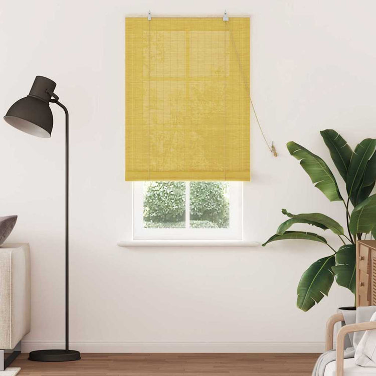 Vidaxxl store enrouleur avec rideaux jaune 90 x 220 cm bambou
