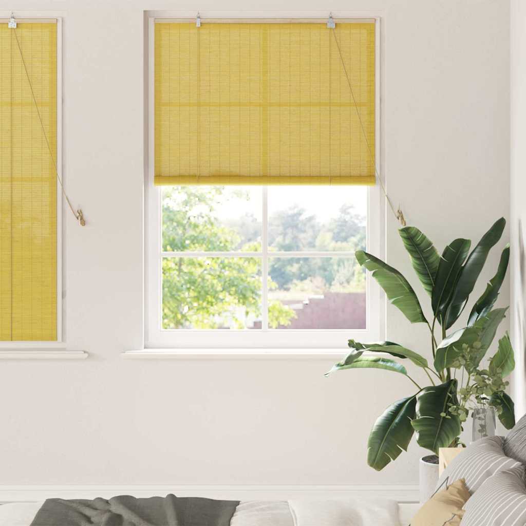 Vidaxxl store enrouleur avec rideaux jaune 100 x 160 cm bambou