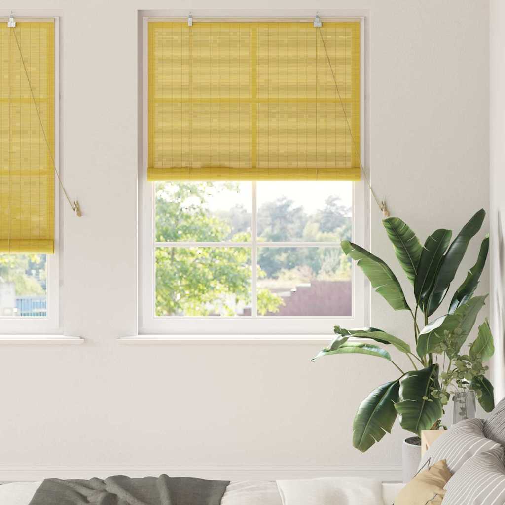Vidaxxl store enrouleur avec rideaux jaune 100 x 220 cm bambou