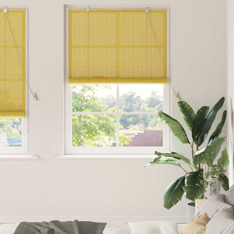 Vidaxxl store enrouleur avec rideaux jaune 120 x 220 cm bambou
