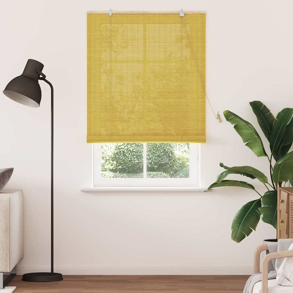 Vidaxxl store enrouleur avec rideaux jaune 120 x 220 cm bambou