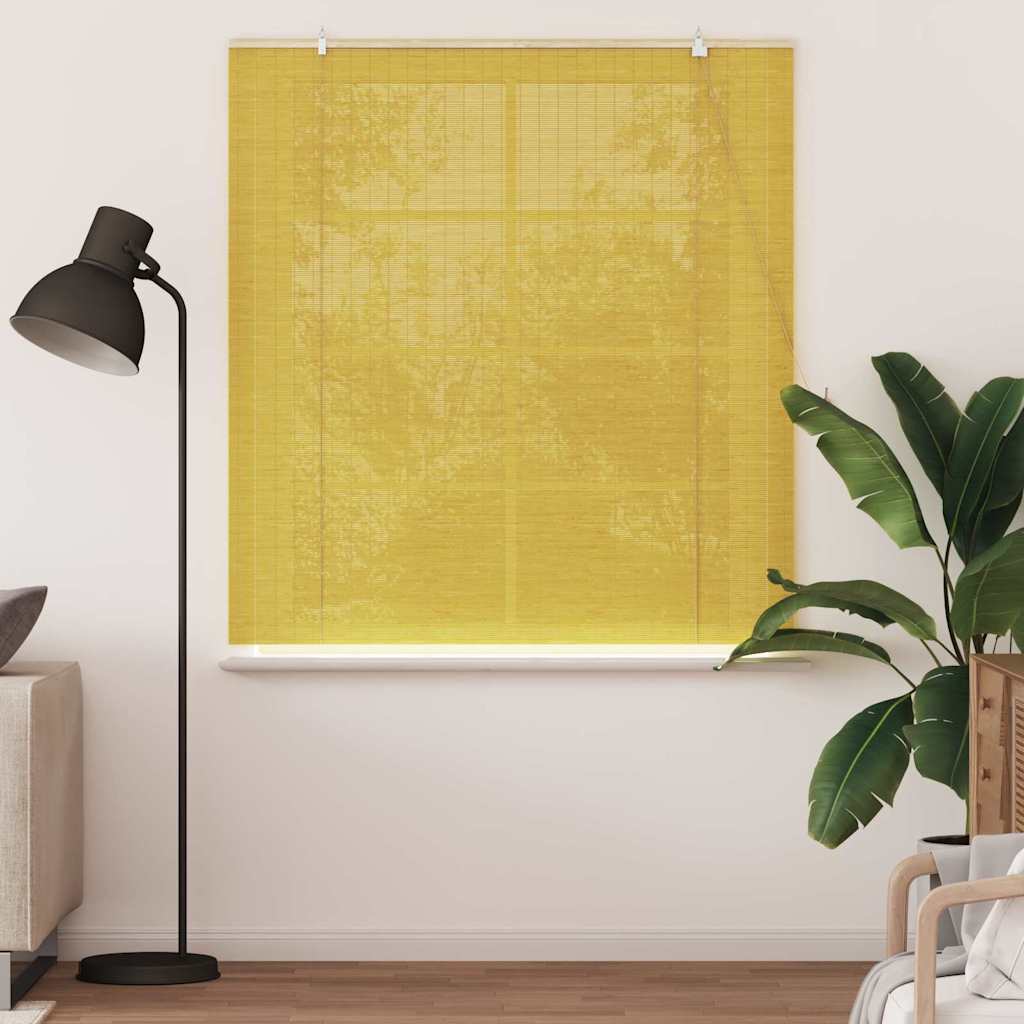 Vidaxxl store enrouleur avec rideaux jaune 140 x 160 cm bambou