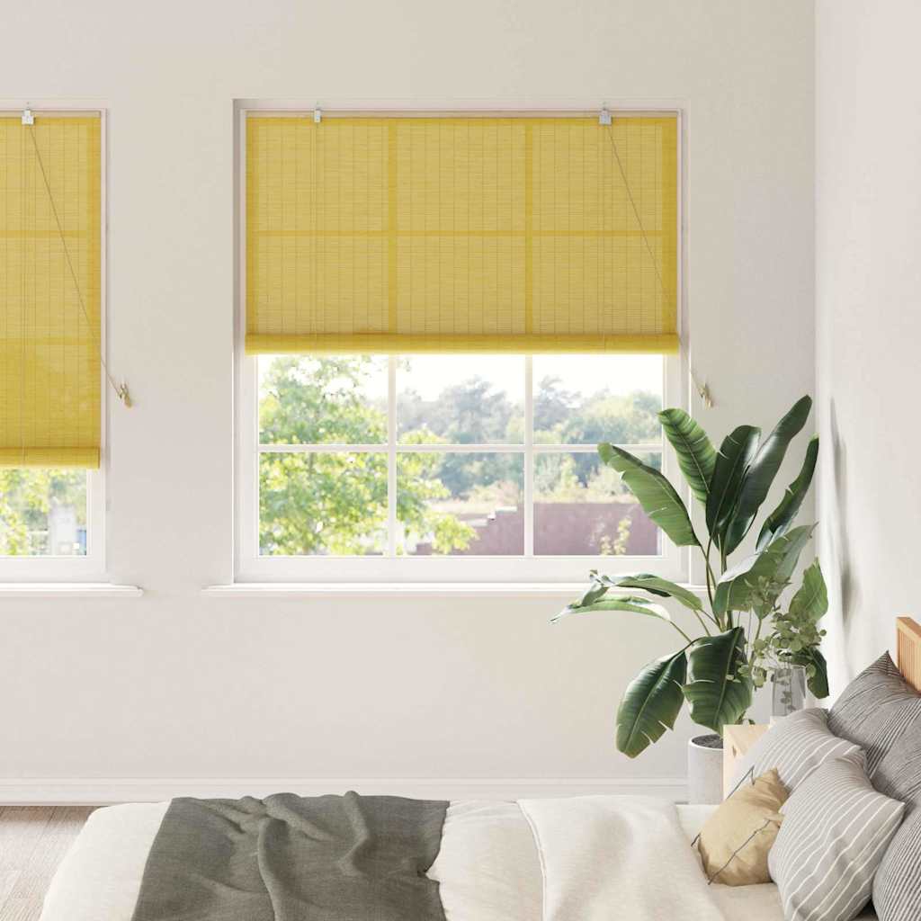 Vidaxxl store enrouleur avec rideaux jaune 140 x 220 cm bambou