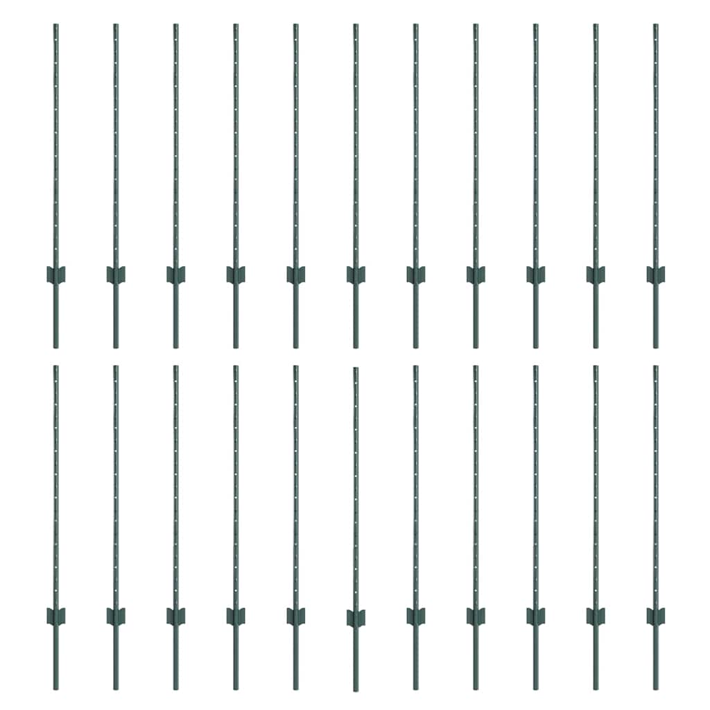 Vidaxl poteau de clôture 22 pcs vert 140 cm acier