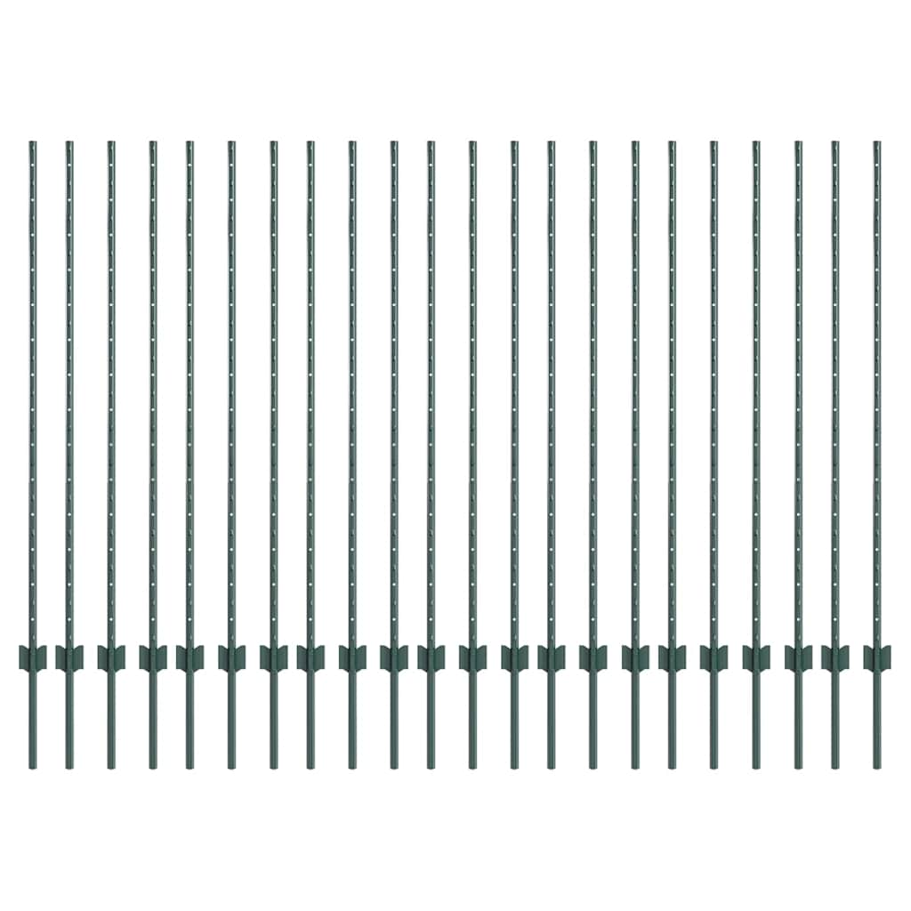 Vidaxl poteau de clôture 22 pcs vert 180 cm acier