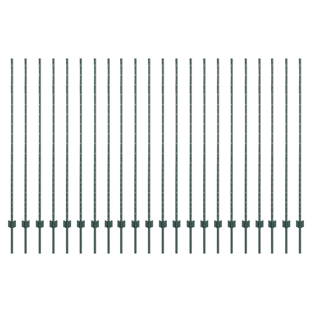 Vidaxl poteau de clôture 22 pcs vert 200 cm acier