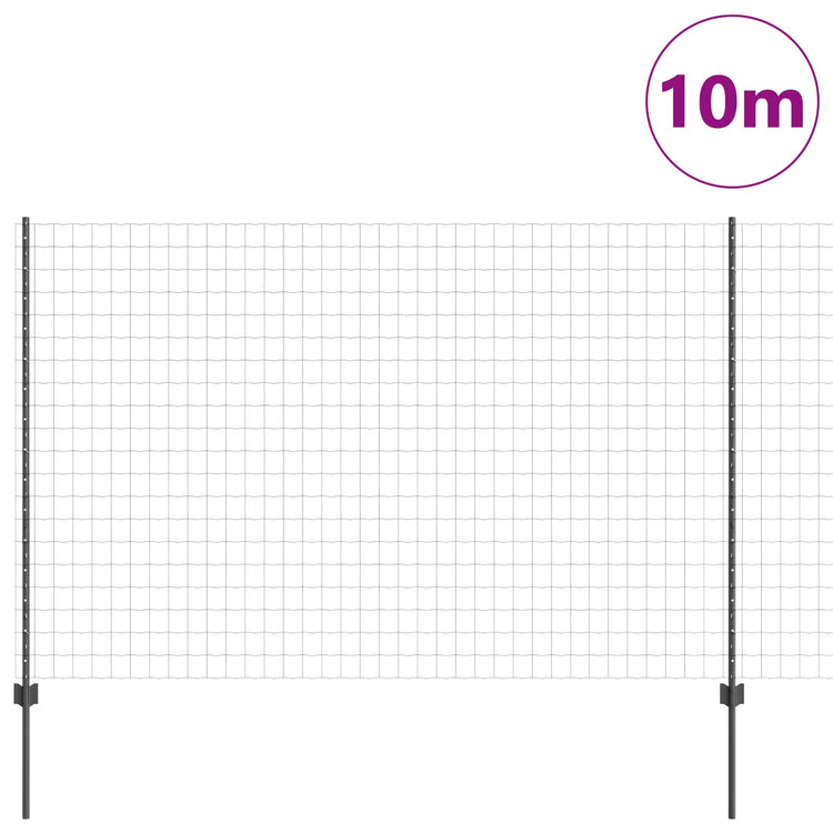 Vidaxl clôture avec poteau gris 1,5 x 10 m acier