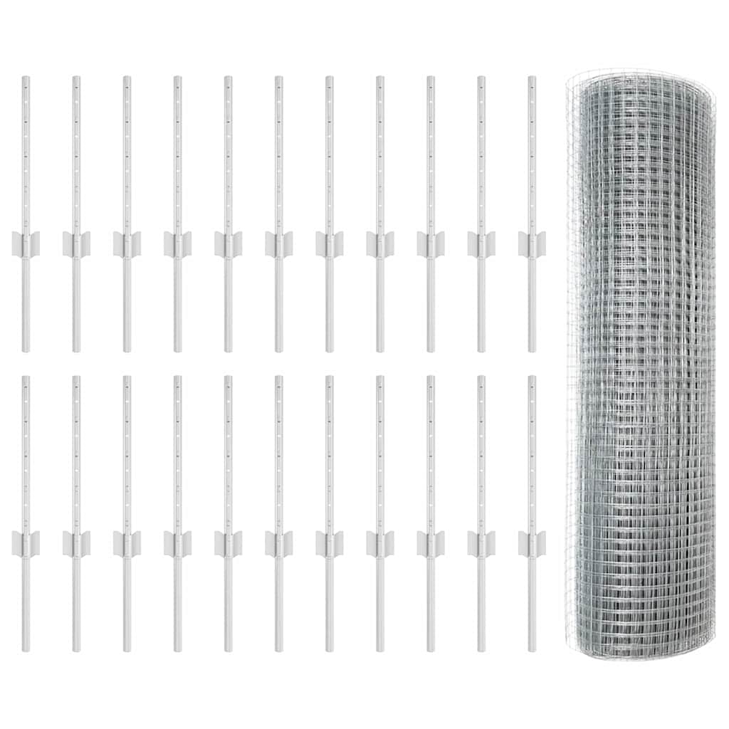 Clôture Vidaxxl avec poteau argent 0,4 x 50 m en acier