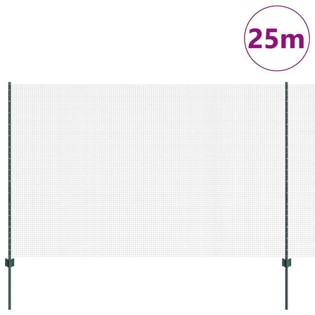 Clôture Vidaxl avec poteau vert 1,6 x 25 m acier et PVC