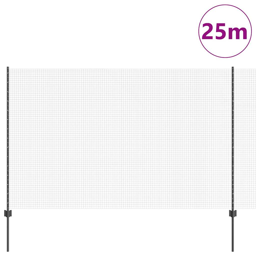 Clôture Vidaxl avec poteau gris 1,5 x 25 m en acier