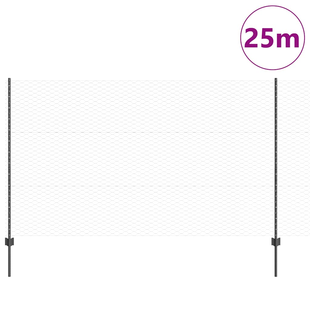 Vidaxl clôture avec poteau gris 1,4 x 25 m acier
