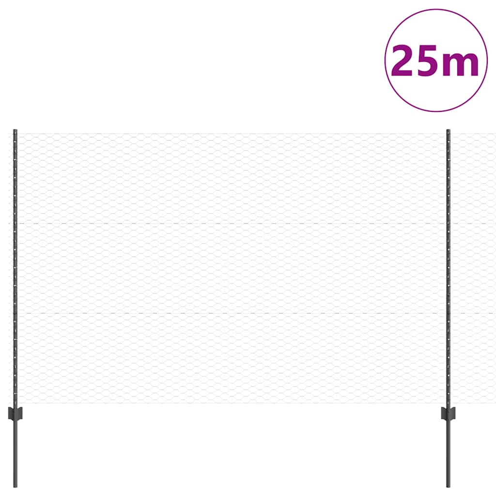 Clôture Vidaxl avec poteau gris 1,5 x 25 m en acier