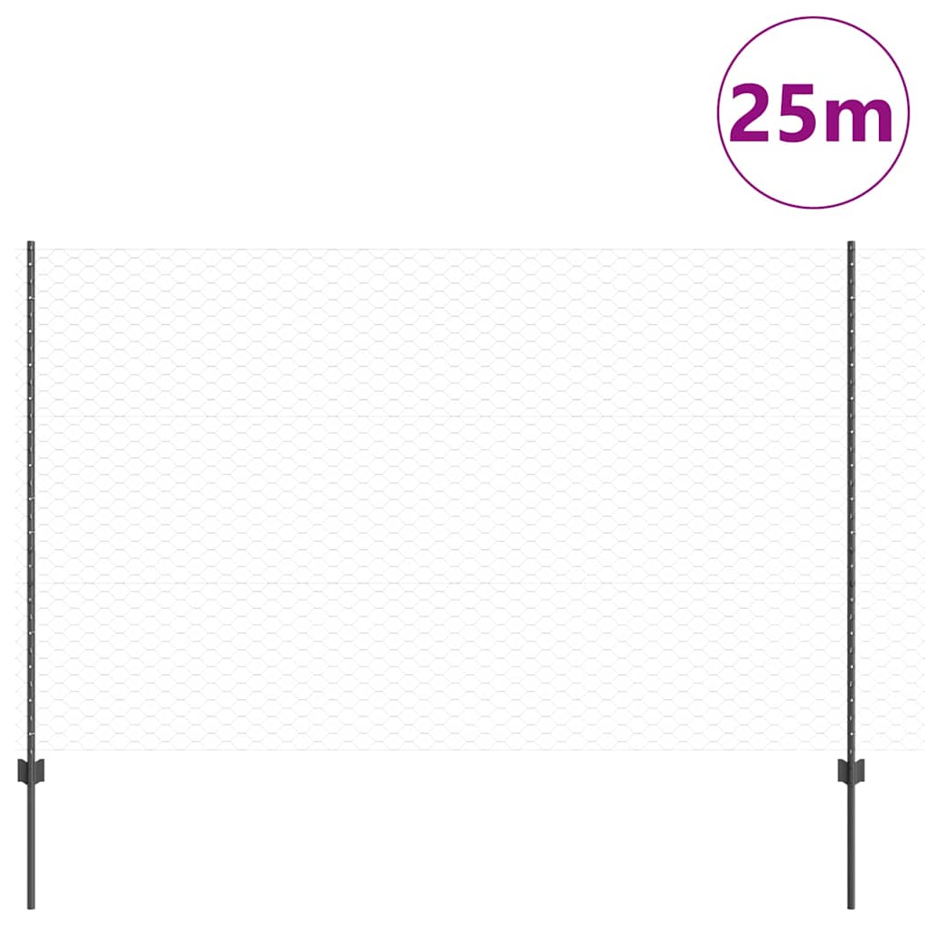 Clôture Vidaxl avec poteau gris 1,5 x 25 m en acier
