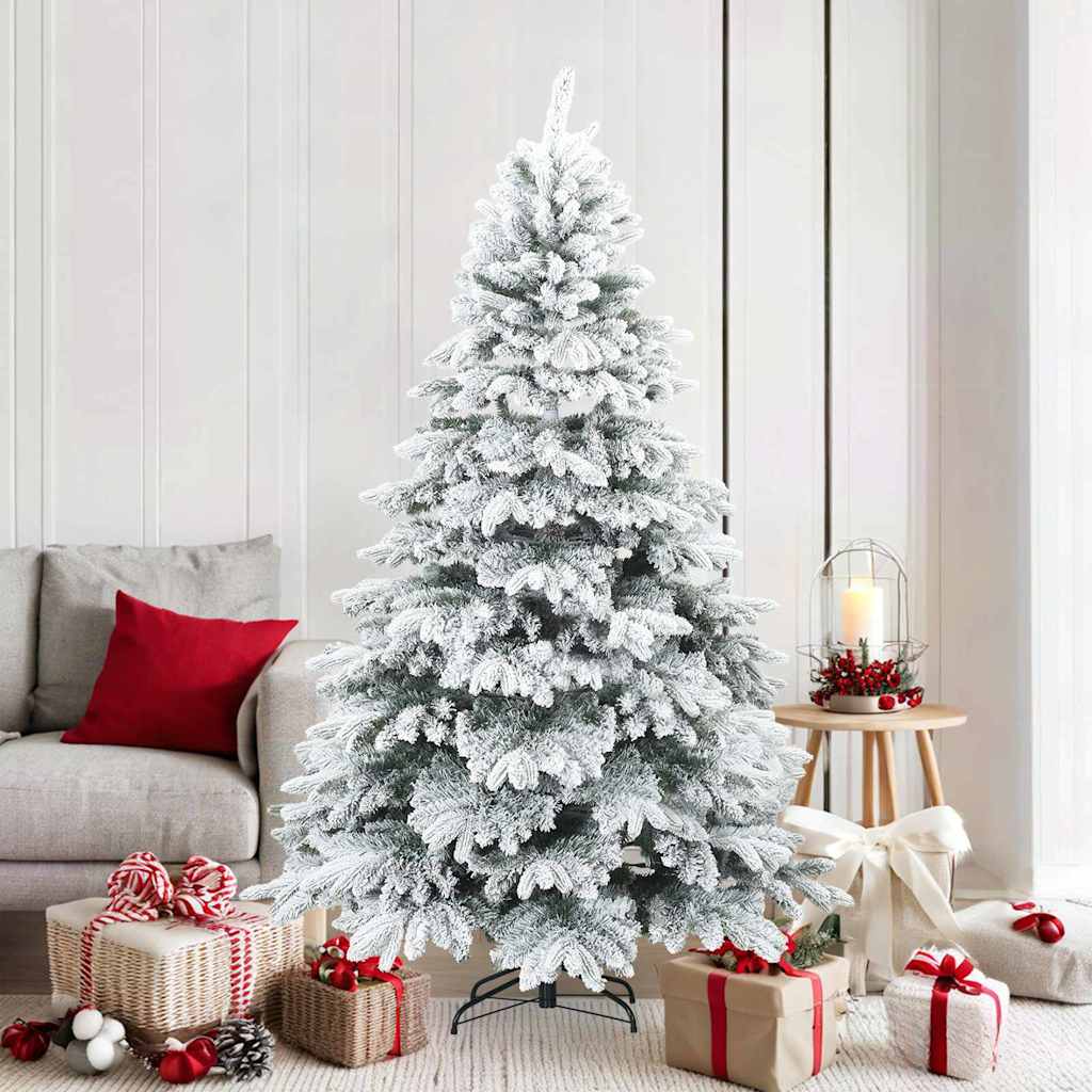 Vidaxl sapin de Noël artificiel avec branches plumeuses, enneigé blanc 180 cm