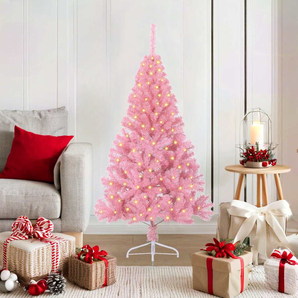 VidaXL sapin de Noël artificiel illuminé avec 150 LED rose 120 cm PVC