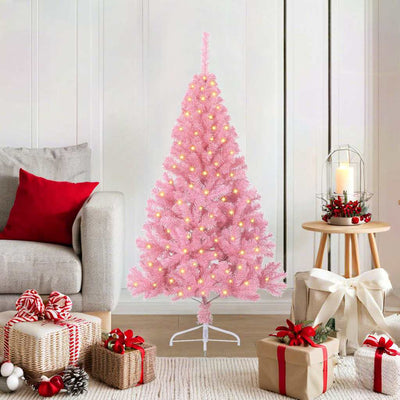 VidaXL sapin de Noël artificiel illuminé avec 150 LED rose 120 cm PVC