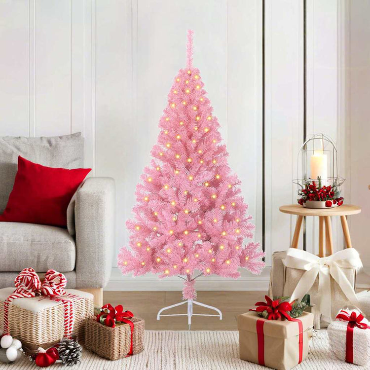 VidaXL sapin de Noël artificiel illuminé avec 150 LED rose 120 cm PVC