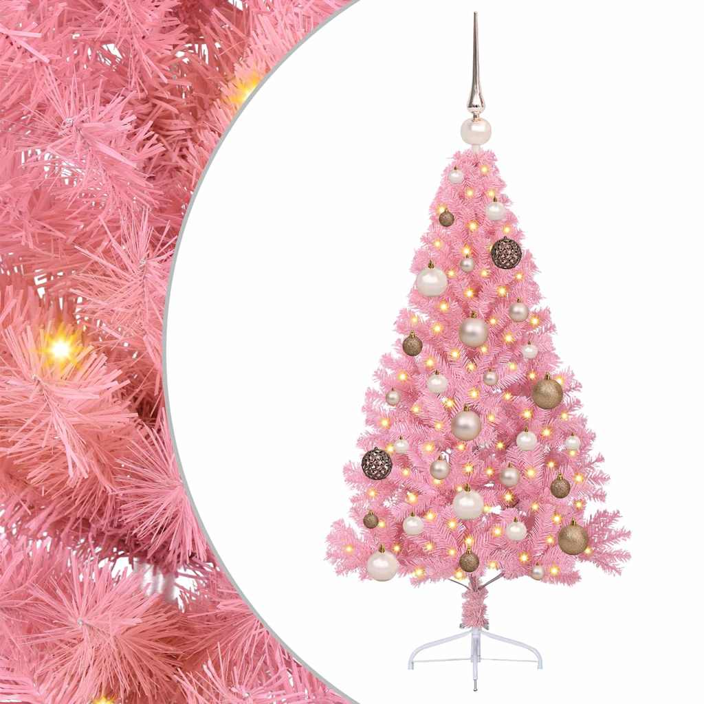 VidaXL sapin de Noël artificiel illuminé avec 150 LED rose 120 cm PVC