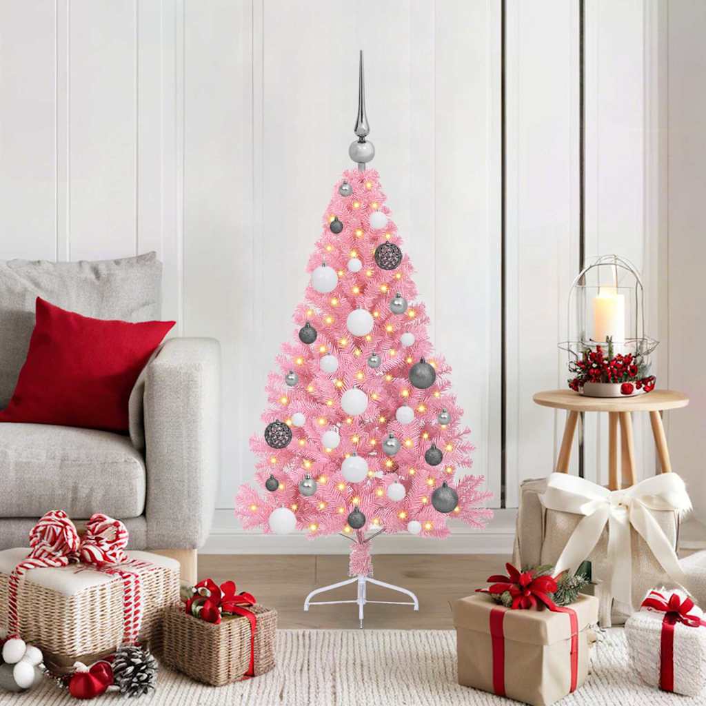 VidaXL sapin de Noël artificiel illuminé avec 150 LED rose 120 cm PVC