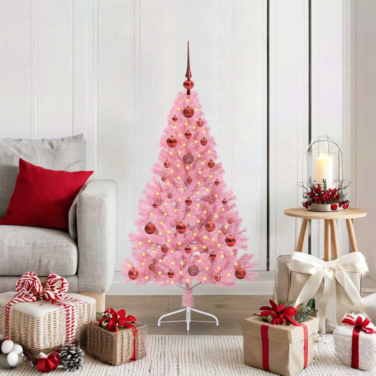 VidaXL sapin de Noël artificiel illuminé avec 150 LED rose 120 cm PVC