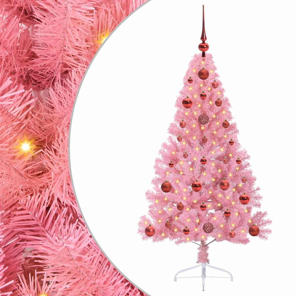 VidaXL sapin de Noël artificiel illuminé avec 150 LED rose 120 cm PVC