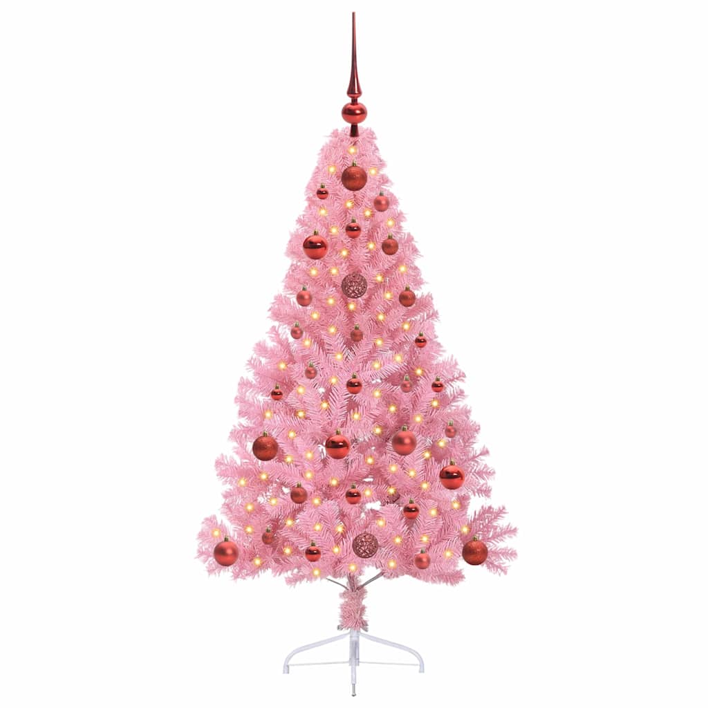 VidaXL sapin de Noël artificiel illuminé avec 150 LED rose 120 cm PVC