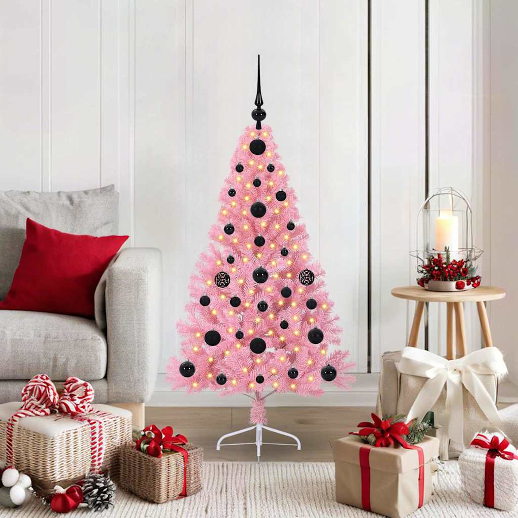 VidaXL sapin de Noël artificiel illuminé avec 150 LED rose 120 cm PVC