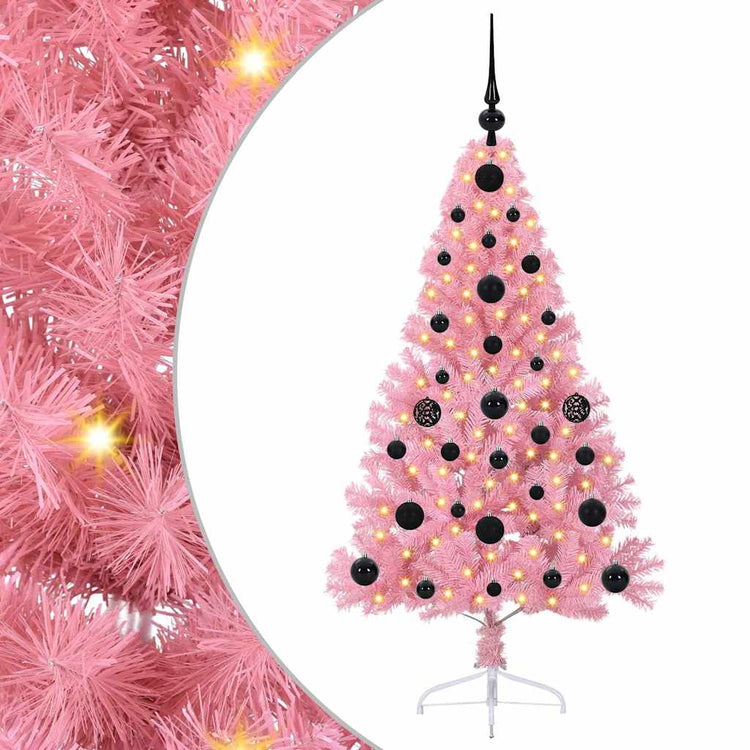 VidaXL sapin de Noël artificiel illuminé avec 150 LED rose 120 cm PVC