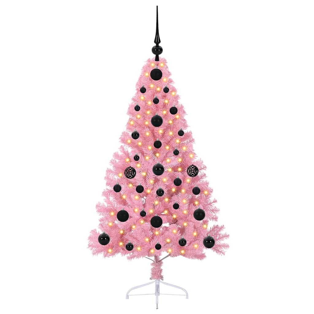 VidaXL sapin de Noël artificiel illuminé avec 150 LED rose 120 cm PVC