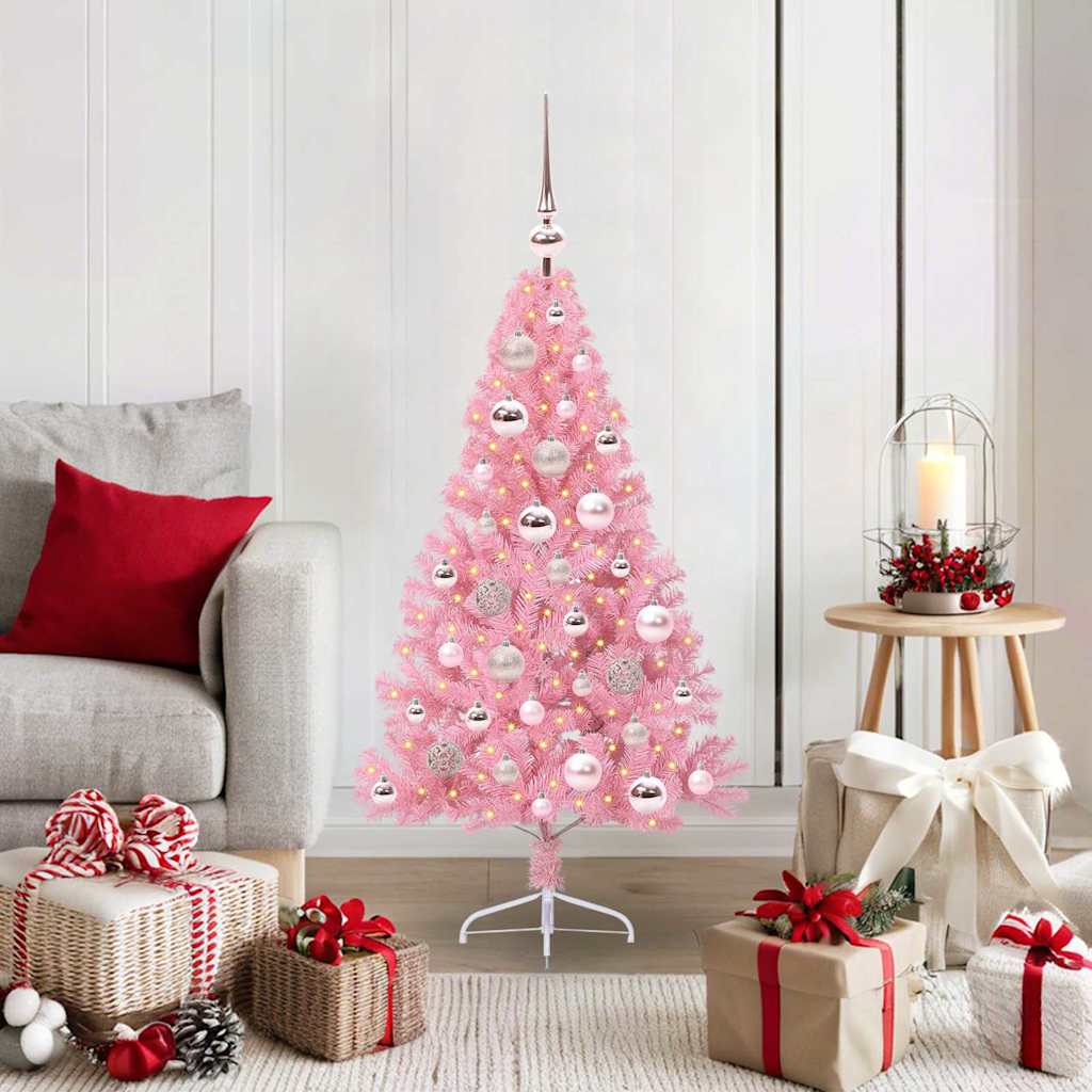 VidaXL sapin de Noël artificiel illuminé avec 150 LED rose 120 cm PVC