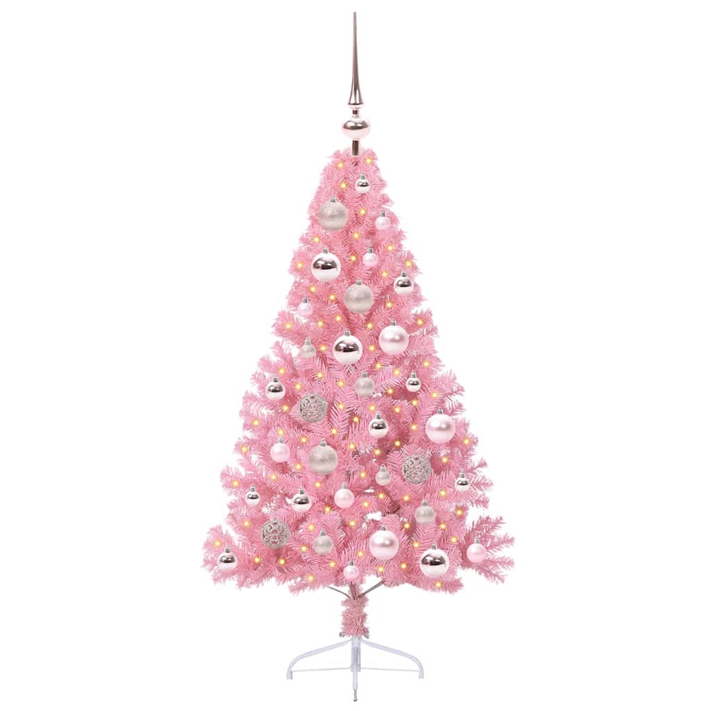 VidaXL sapin de Noël artificiel illuminé avec 150 LED rose 120 cm PVC