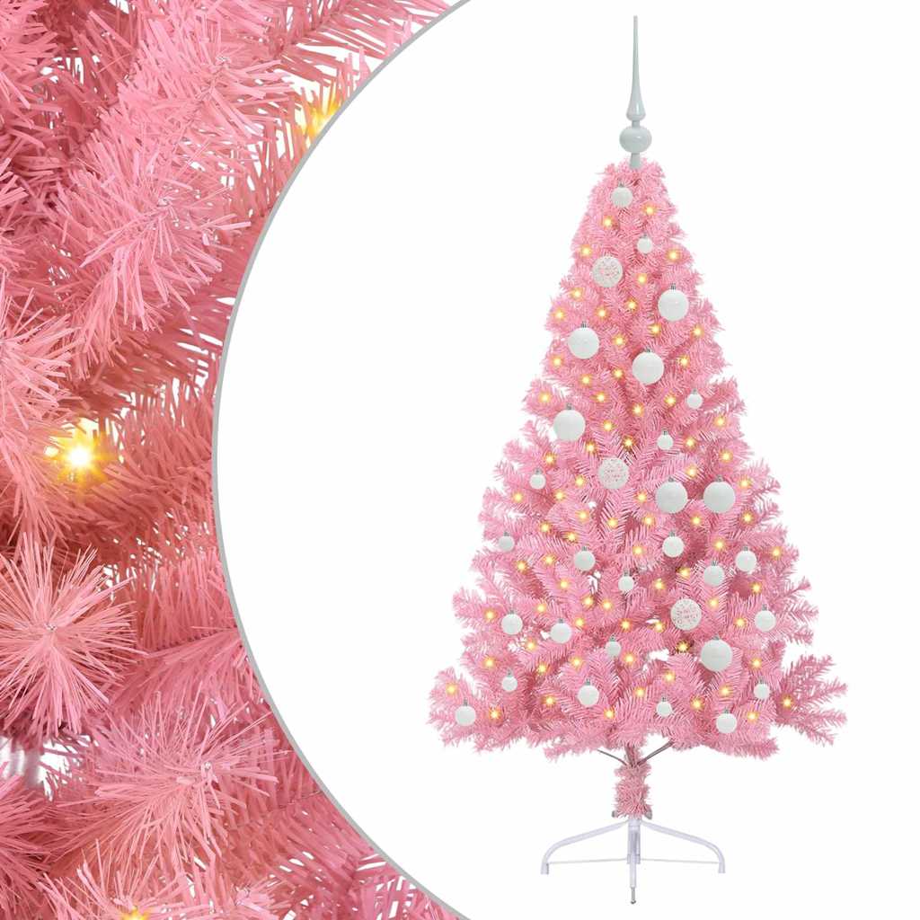 VidaXL sapin de Noël artificiel illuminé avec 150 LED rose 120 cm PVC