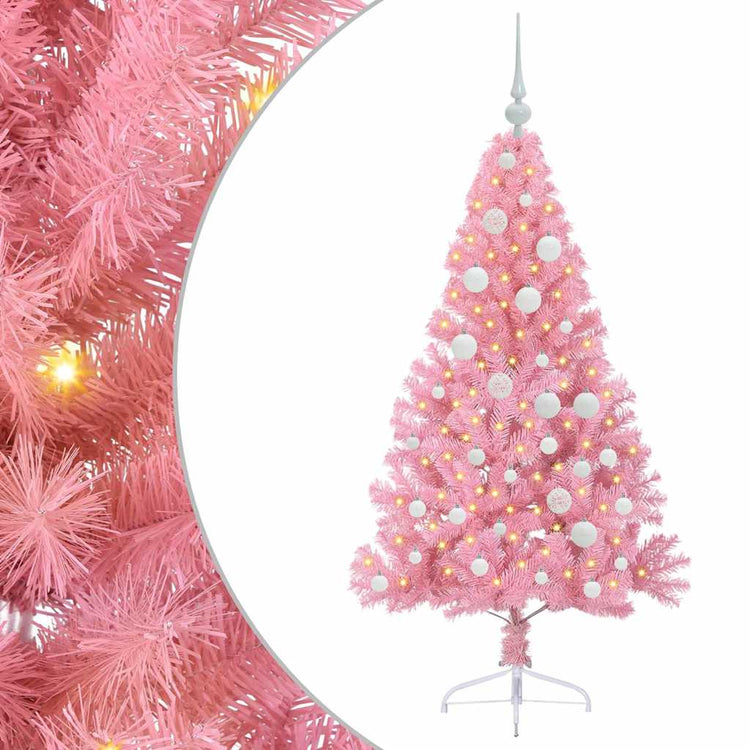 VidaXL sapin de Noël artificiel illuminé avec 150 LED rose 120 cm PVC