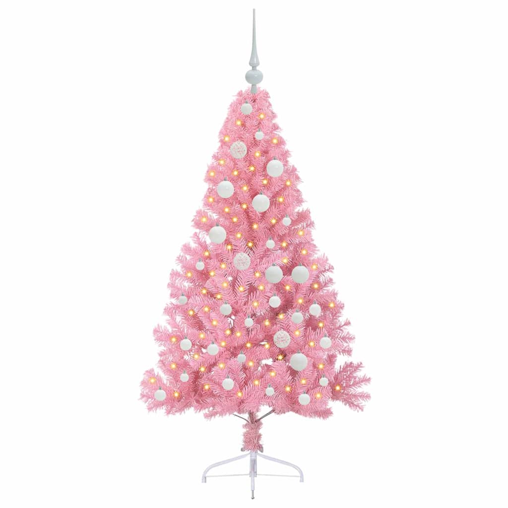 VidaXL sapin de Noël artificiel illuminé avec 150 LED rose 120 cm PVC