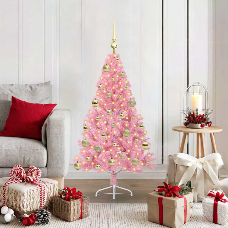 VidaXL sapin de Noël artificiel illuminé avec 150 LED rose 120 cm PVC