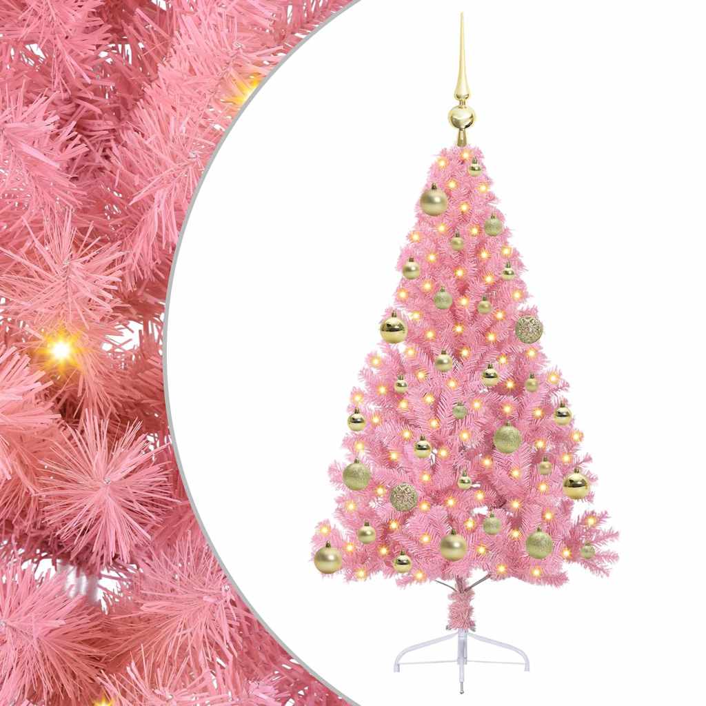 VidaXL sapin de Noël artificiel illuminé avec 150 LED rose 120 cm PVC