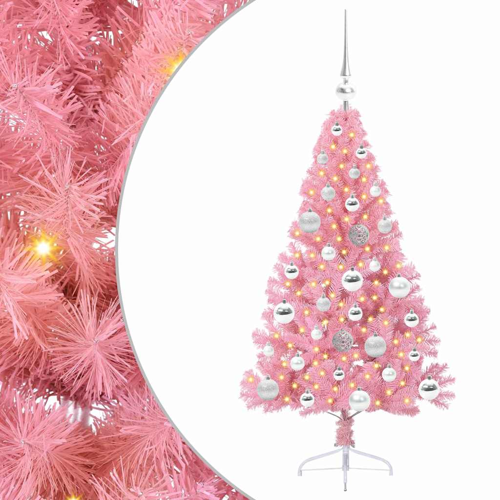 VidaXL sapin de Noël artificiel illuminé avec 150 LED rose 120 cm PVC