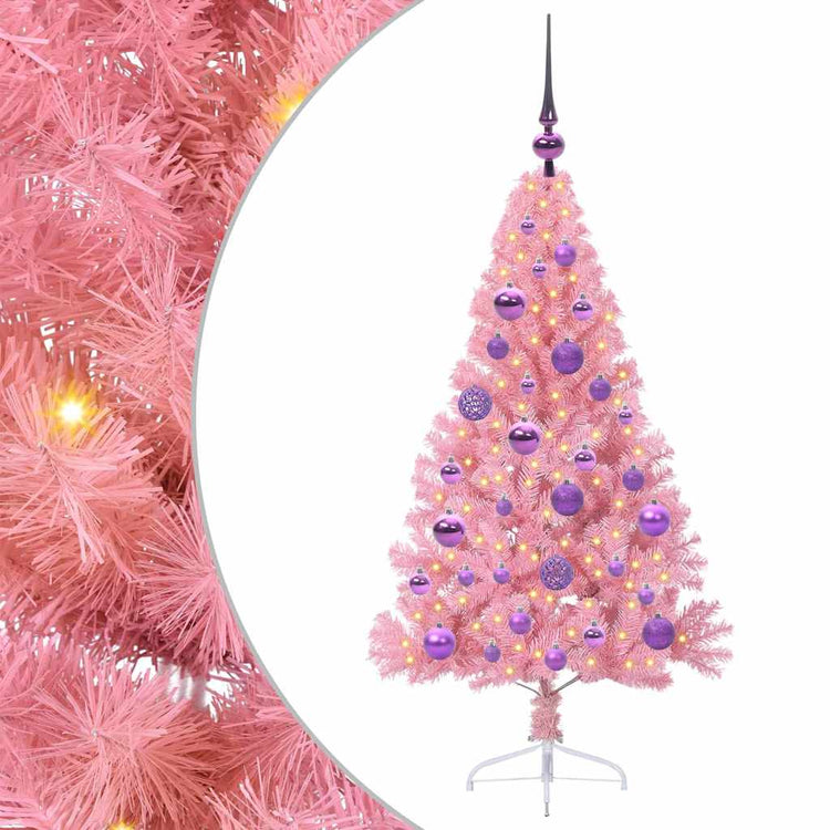 VidaXL sapin de Noël artificiel illuminé avec 150 LED rose 120 cm PVC