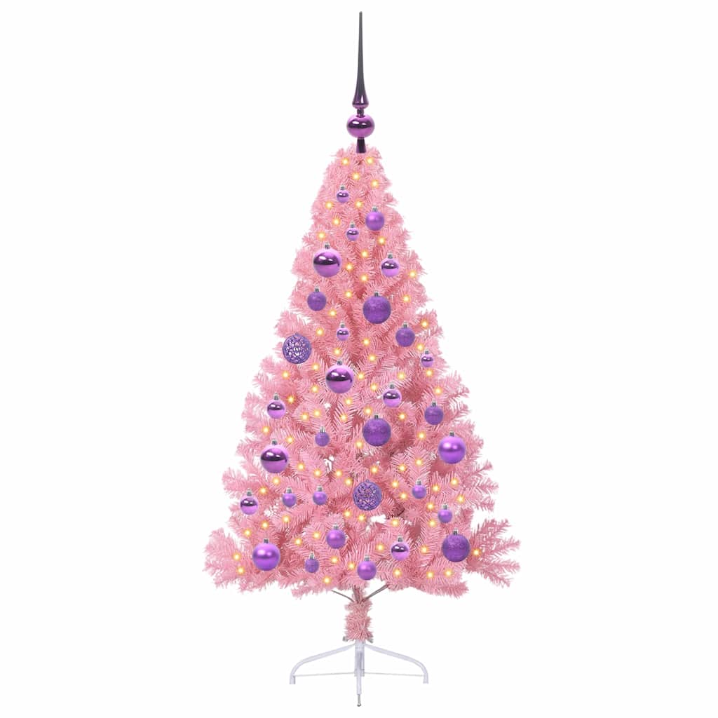 VidaXL sapin de Noël artificiel illuminé avec 150 LED rose 120 cm PVC